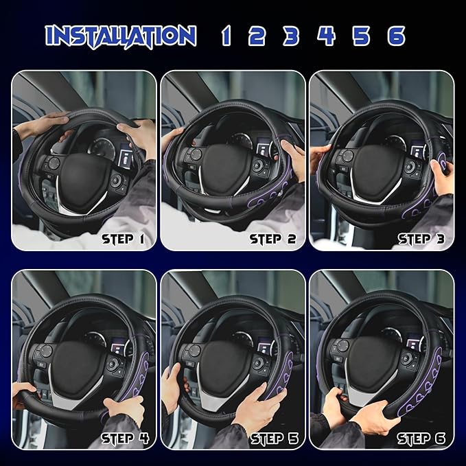 Ventilated Heart-Shaped Steering Wheel Cover with Anti-Slip Leather Grip. Compatible with Ford, Toyota, Honda, Nissan, and Chevrolet Vehicles for 14.5-15.2 inch Round Steering Wheels.