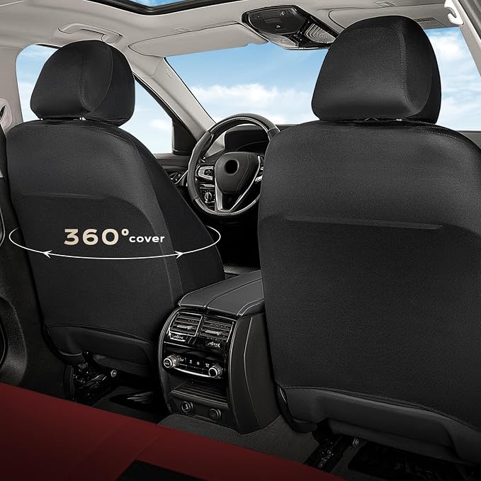Coverado Car Seat Covers Front Seats, Luxury Leather Car Seat Covers, Automotive Mesh Seat Covers 2 Pack, Airbag-Compatible, Black Red Seat Covers for SUV Sedan Truck