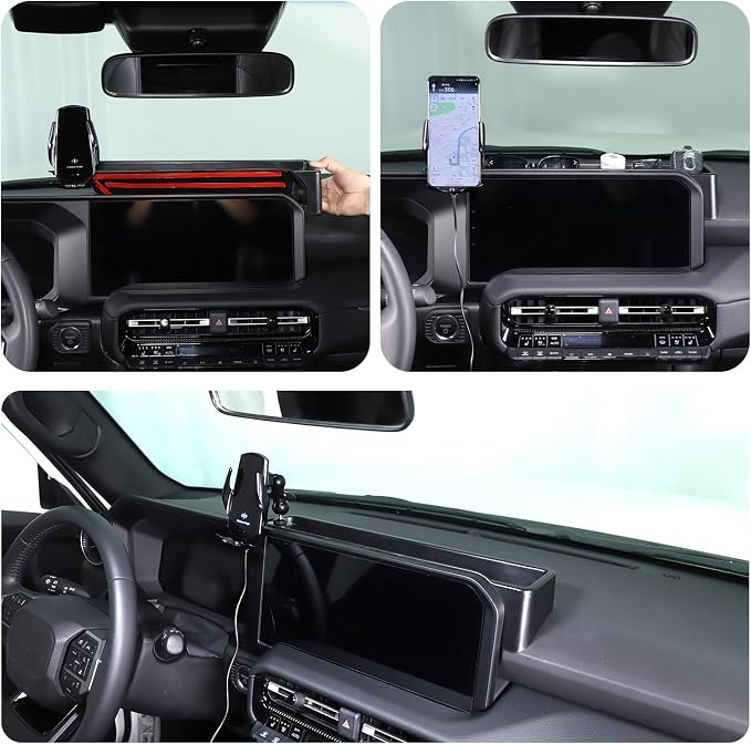Center Console Dash Organizer Tray Compatible with Toyota Land Cruiser 250 Prado 2024 2025 2026 Navigation Screen Rear Insert Auxiliary Storage Box,Phone Holder Accessories (Style E)