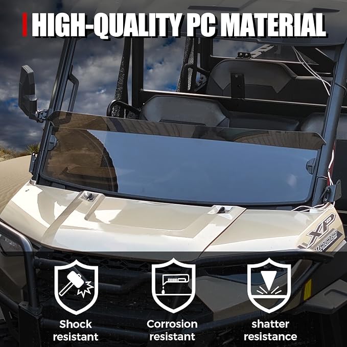 A & UTV PRO Front Tinted Half Windshield for Polaris Ranger XP 1000 / Crew / Diesel / XP 900 2017-2024, Hard Coated Vented Window Accessories, 250x Stronger Than Glass, Replace OEM # 2883301, 1PC