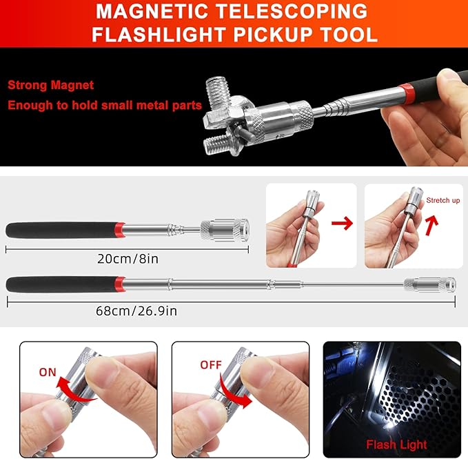 13 Pcs Precision Pick and Hook Tool Set with Clip Removal Plier Rivets Puller Fastener Remover Telescoping Magnetic Pickup Gasket Scraper for Electronics Maintenance Pick Tools Automotive Repair