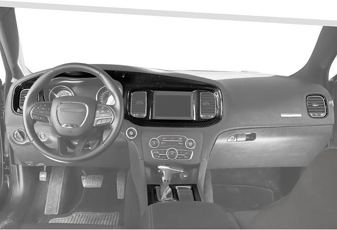 Jimen Fit for Dodge Charger 2015-2023, Center Console Dash Instrument Panel & Gear Shift Cover Trim (Carbon Fiber)