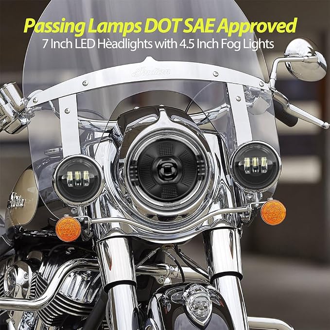 7 inch Motorcycle LED Headlight 4.5 inch Fog Passing Lights DOT Kit for Harley Davidson Road King Switchback Street Electra Glide Ultra Limited Low CVO Tri Heritage Softail Slim 107 Deluxe Classic