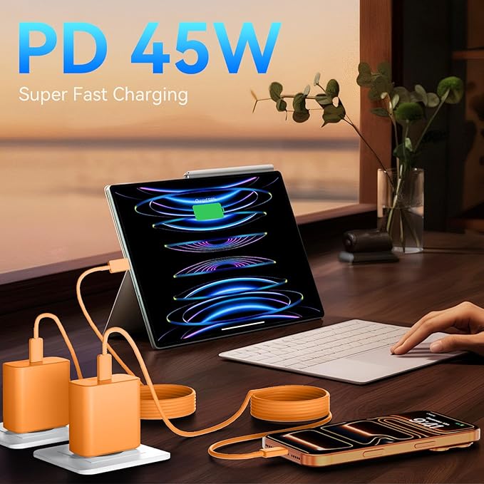 45W Super Fast USB C Charger for iPhone 17 16 Pro Max Charger, 10FT Long iPhone Chargers Fast Charging Cord Cable for iPhone 17 16 Pro Max/17 16 Pro/16 Plus,15 Pro Max/15, Android Phone-Orange
