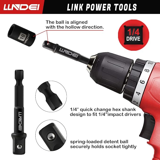 LLNDEI 63 PCS 1/4-Inch Impact Socket Set&19PCS 3/8-Inch Extra Long Allen Socket Set
