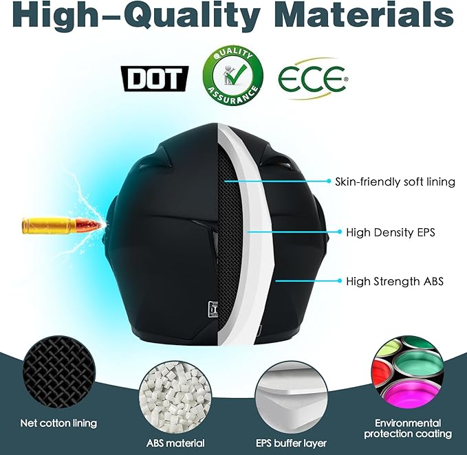 Motorcycle Bluetooth Modular Helmet, DOT Approved Dual Visor Full Face Flip Up Bluetooth Integrated Motorcycle Helmet for Adults Men and Women