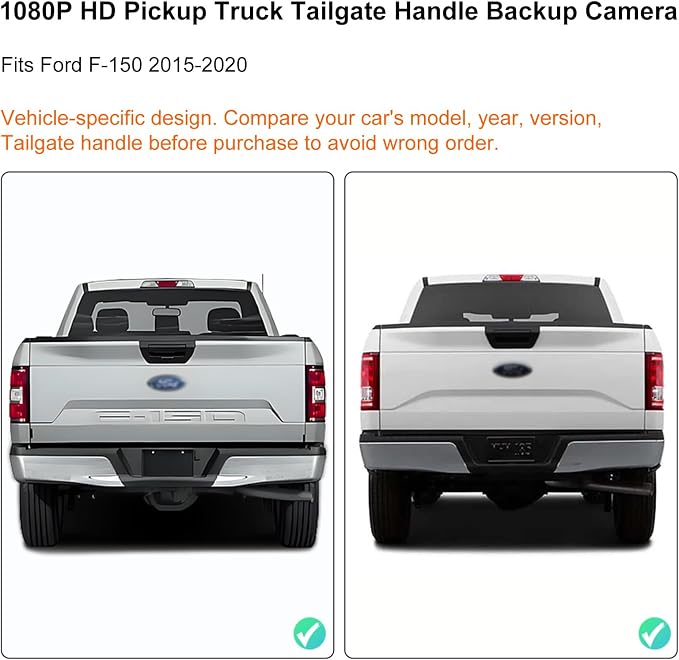 ASURE Tailgate Handle Backup Camera for Ford F150 2015-2020 | 1080P HD, 170° Wide Angle, Night Vision, IP68 Waterproof, RCA Plug, Switchable Guide Lines for Trucks & Tight Parking