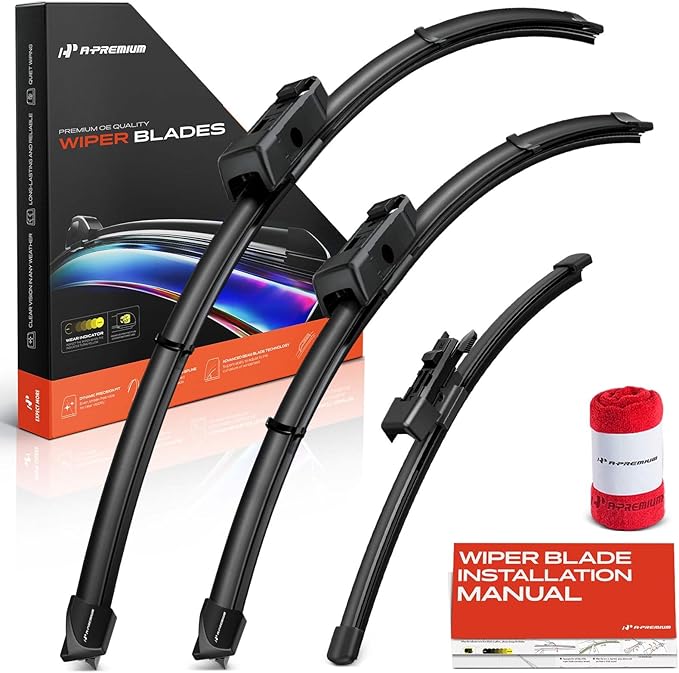 A-Premium 26"+22"+12" Windshield Wiper Blades Compatible with Volkswagen Atlas 2018-2024 - Front Rear Wipers Blade Set for TLPN/FR_2V Arm Connector, with Wear Indicator & Towel (Pack of 3)
