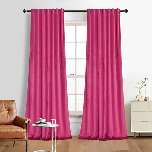 Roslynwood Luxury Soft Berry Velvet Curtains 90 inches Long Back Tab Thermal Insulated Blackout Window Drapes for Living Room/Bedroom/Dining Room, W52 x L90, 2 Panels