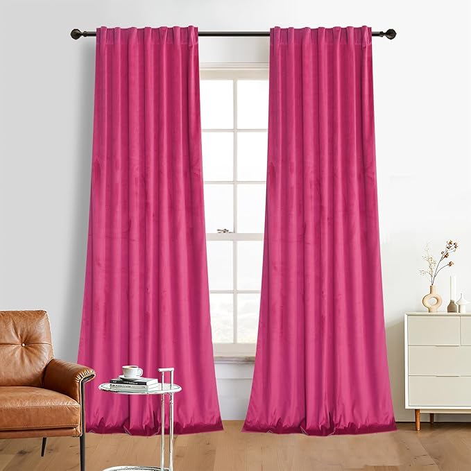 Roslynwood Luxury Soft Berry Velvet Curtains 63 inches Long Back Tab Thermal Insulated Blackout Window Drapes for Living Room/Bedroom/Dining Room, W52 x L63, 2 Panels