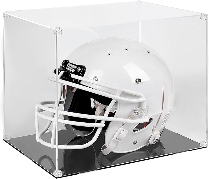 Football Helmet Display Case to Proudly Display your Team – Crystal Acrylic Dust and UV Protection Helmet Case with Black Base, Self-Assembly Clear Display Box for Football