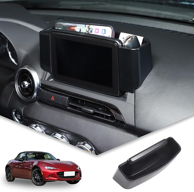 Center Console Organizer Tray Compatible with Mazda MX-5 2016-2023 Accessories, Car Navigation Screen Back Storage Box, Insert Storage Box Auxiliary Storage Tray, Black (Fit L-Peptide Car)