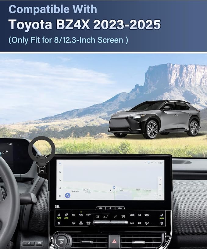 PZK Car Phone Holder for Toyota BZ4X 2023-2025/ Subaru Solterra 2023 2024 2025 Accessories 8/12.3-Inch Screen Fixed Clip Compatible with MagSafe Car Phone Mount 360° Rotation Not Affect Vent