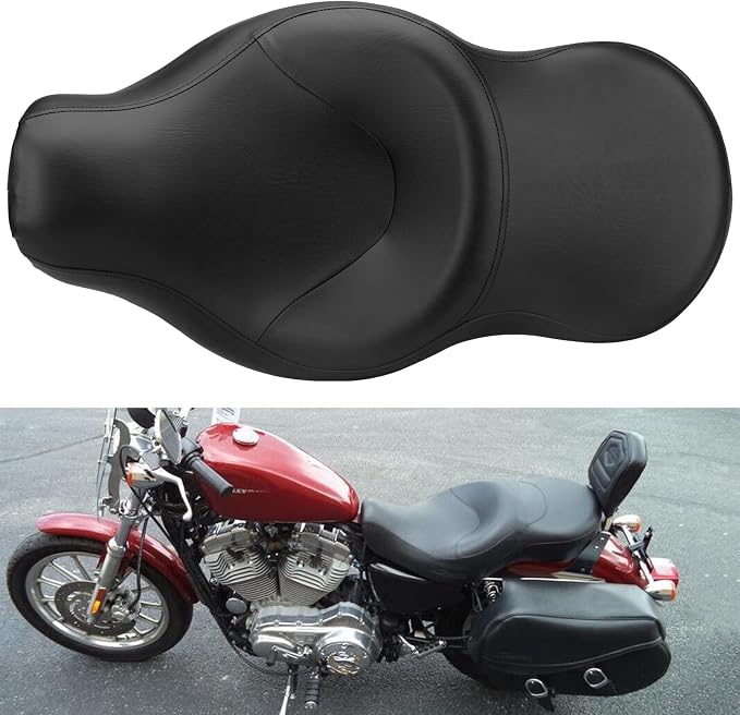 LKV Motorcycle 2-Up Driver Passenger Seats Front Driver Rear Cushion Pad Compatible with Harley Sportster Iron 883 1200 XL XR 2004-2023, Black