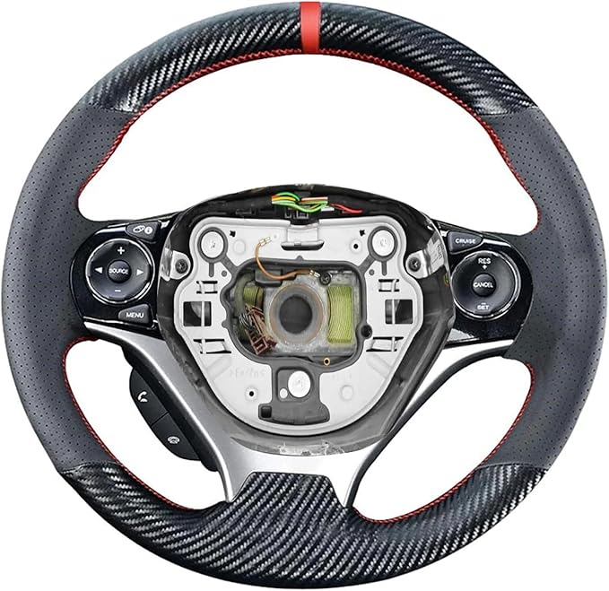 Loncky Carbon Fiber Black Genuine Leather Steering Wheel Cover for Honda Civic 9 Civic 2012 2013 2014 2015 Hand Stitched Custom Fit Car OEM Parts Interior Accessories