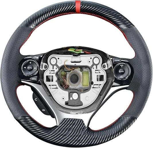 Loncky Carbon Fiber Black Genuine Leather Steering Wheel Cover for Honda Civic 9 Civic 2012 2013 2014 2015 Hand Stitched Custom Fit Car OEM Parts Interior Accessories