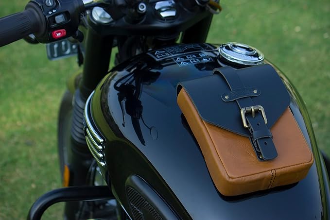 Trip Machine Company Genuine Leather Motorcycle Magnetic Fuel Tank Pouch to Carry All Your Riding Essentials (Vintage Tan)