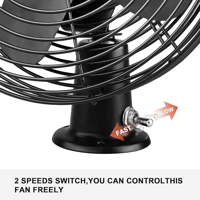 12V Portable Fan RV | Truck Cooling Heavy Duty 9" Metal Clip-On Car Fan Bus | Boat | Forklift | Car | Camper | Lawn | Mower | Tractor 2-Speed High Velocity Black