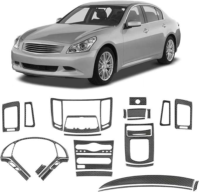 28PCS Real Carbon Fiber Interior Trim Kit Compatible with 2008-2013 Infiniti G37, Interior Decor Sticker Accessories