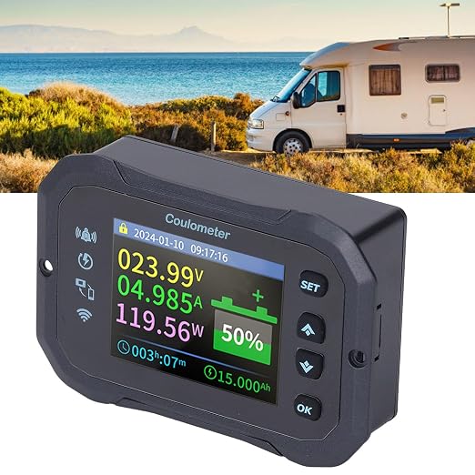 Aramox Battery Monitor with Shunt Coulometer Wi Fi, Voltage Monitor Current Tester for Capacity Indicator 10-100V 0-50A, Global Remote Monitoring, Wide Battery Compatibility