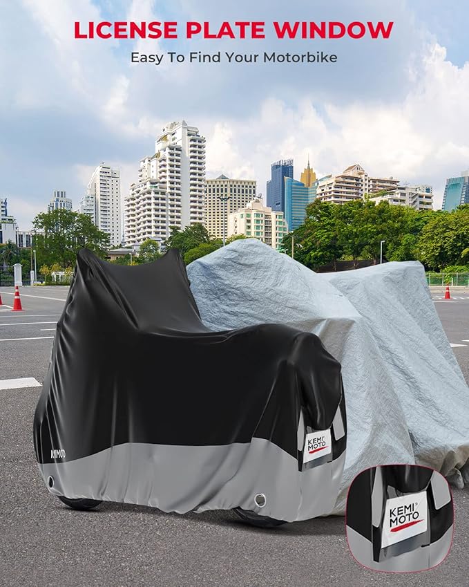 KEMIMOTO Heavy Duty 300D Motorcycle Cover Waterproof with Tail Tidy Window Fit for Grom Navi Monkey Z125 Benelli Mini Motorbike Covers with Soft Cotton Lining & Lock Hole UV Dust Outdoor All Weather
