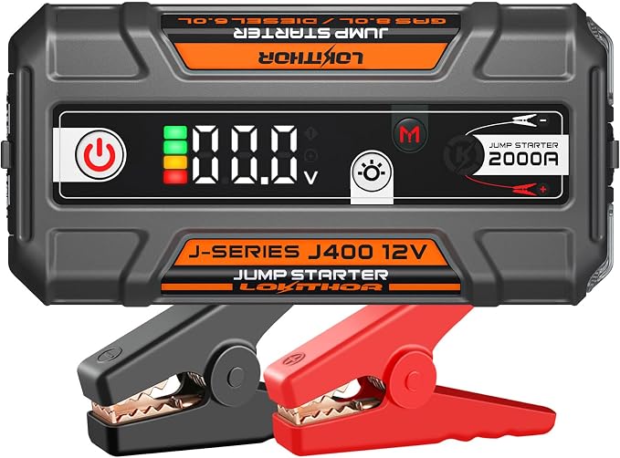 LOKITHOR J400 Jump Starter - 12V 2000A Lithium Battery Jump Pack, Portable Jump Box, Car Starter, Jumper Cables - for Up to 8.0L Gas & 6.0L Diesel Engines | ConnectMax Tech - Smart Digital Display