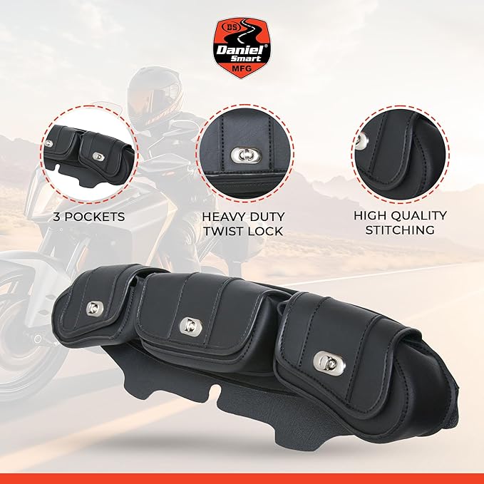 Daniel Smart Motorcycle Windshield Bag for Harley Touring 1996-2013, 3-Pocket Waterproof Windscreen Bag Compatible with Electra Glide, Street Glide FLHX FLH, Trike Models (3-Pockets with Twist Lock)