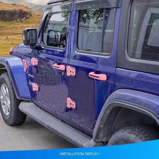 Barong for Jeep Wrangler JL JLU 2018-2025 Accessories Exterior Decoration Door Hinge Handle Engine Hood Hinge Hood Latch Wheel Eyebrow Side Air Outlet Rear Window Hinge Cover 26PCS Full Set (Pink)