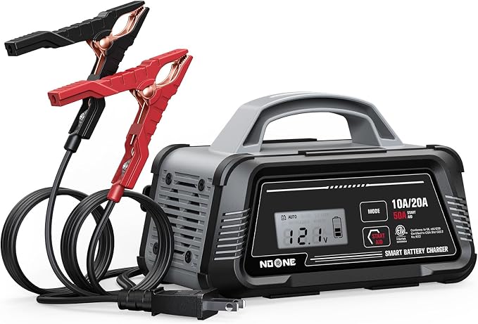 NOONE 10A/20A Smart Battery Charger & Maintainer - 12V/24V Fully Automatic with 50A Engine Start, Winter Mode, and Auto Repair - Car Trickle Charger for AGM, Gel, Deep Cycle & LiFePO4 Batteries