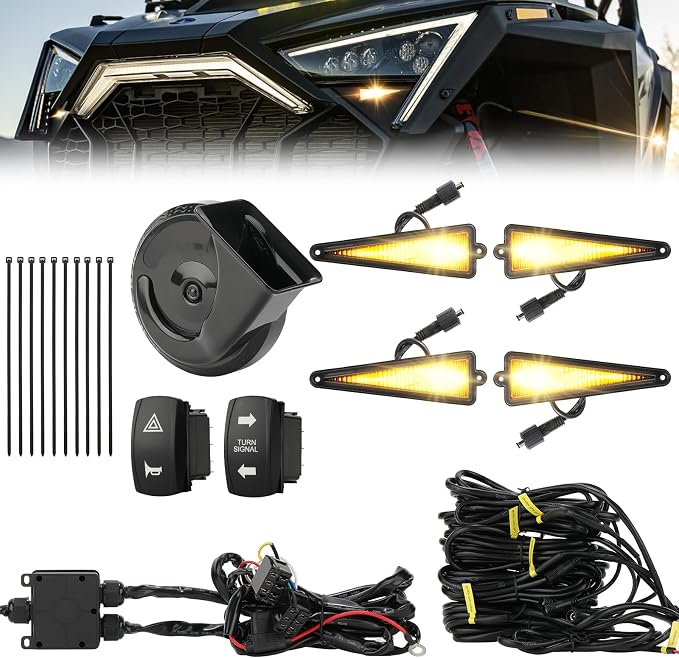 UTV Turn Signal Kit with 110DB Horn, Pre-Wired, Plug and Play ATV UTV Blinker with Rocker Switch, Universal UTV Street Legal Kit Compatible with Polaris, Can Am, CFMOTO, Arctic Cat