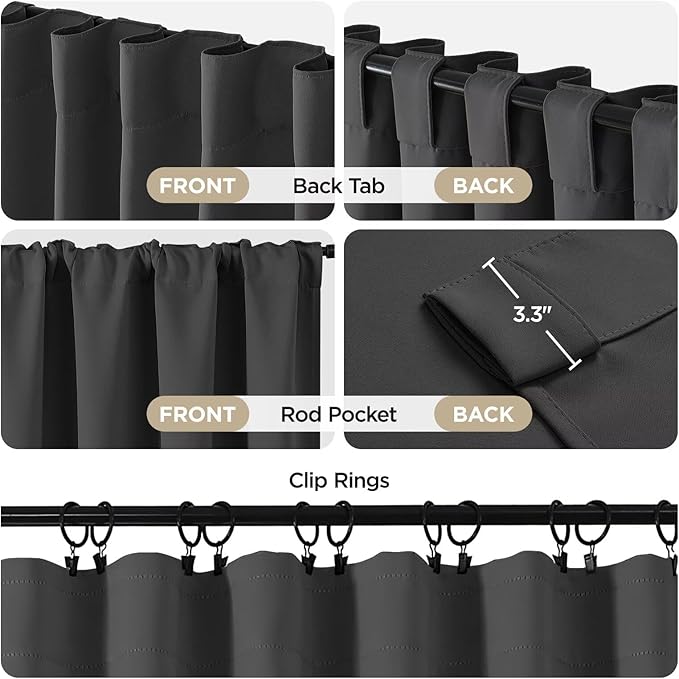 Joydeco 72 Inch Blackout Curtains for Bedroom,Black Out Curtains 72 Inch Long,Grey Curtains with Rod Pocket Back Tab,Noise Reducing Energy Save Wrinkle-Free Drapes,Halloween Window Treatments 2 Panels