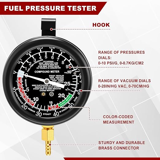 Sabary 12V Digital Timing Light with Tachometer & Advance Angle Inductive Ignition Timing Light Gun Vacuum and Fuel Pump Tester Gauge Leak Pressure Diagnostics Gauge for Car, Motorcycle, Marine