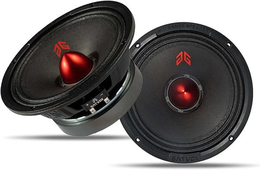 MX65E2 Midrange Loudspeaker 6.5" Red Bullet, 480W Max, 4 Ohms, Premium Quality Audio Door Speakers for Car or Truck Stereo Sound System, Black (2 Speaker)