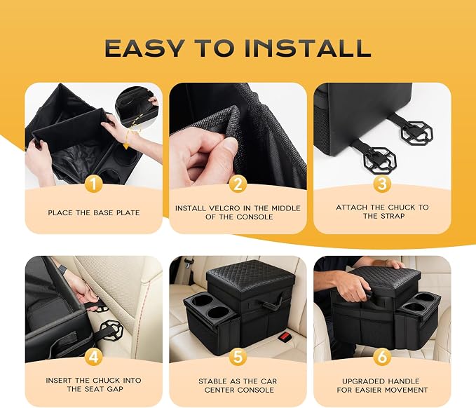 Foldable Bench Seat Center Console, Car Armrest Organizer Box with 2 Large Cup Holders & Massive Storage, Universal Portable Trunk Console Arm Rest for Car/Truck/Van/SUV Rear Organizers Back Seat