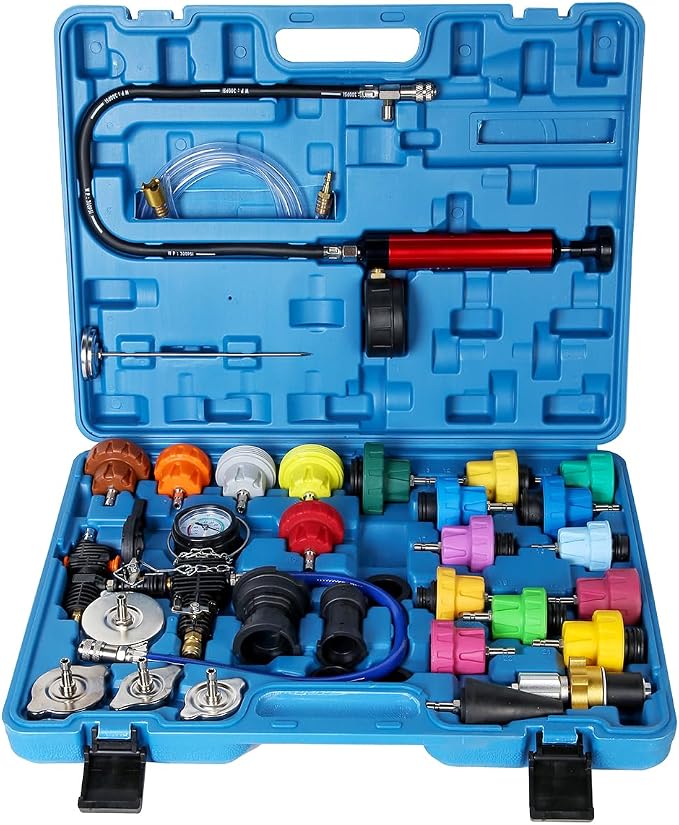 Radiator Pressure Tester Kit, Coolant Pressure Tester and Vacuum Refill Kit for Automotive Cooling System Water Tank Leakage Detection (Universal Fit 34PCS)