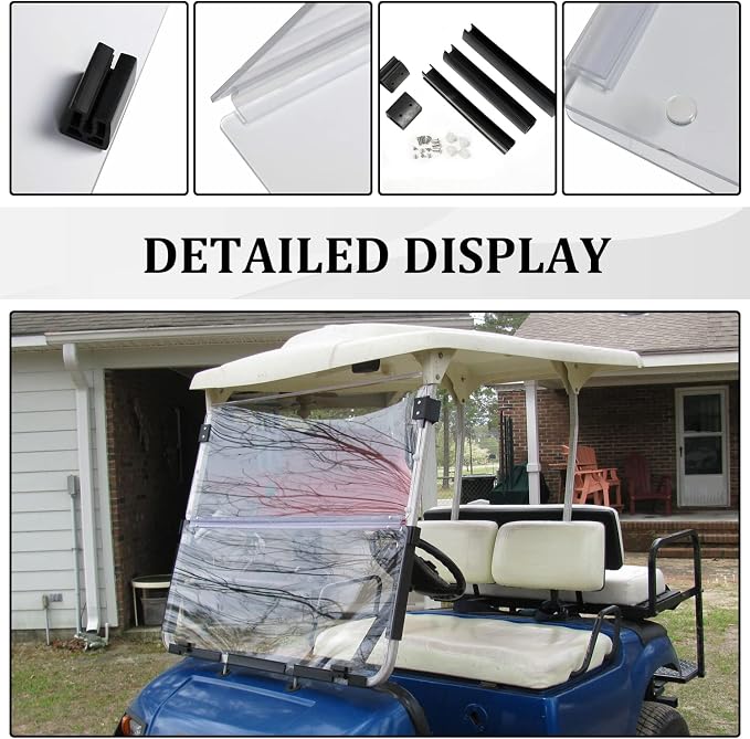 ECOTRIC Folding Down Clear Windshield for 2003-2006 Yamaha G22 Models Gas | or Electric Golf Cart
