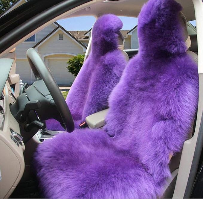 Winter Warm Authentic Australia Sheepskin Car Seat Cover Luxury Long Wool Front Seat Cover Fits Most Car, Truck, SUV, or Van (Purple)