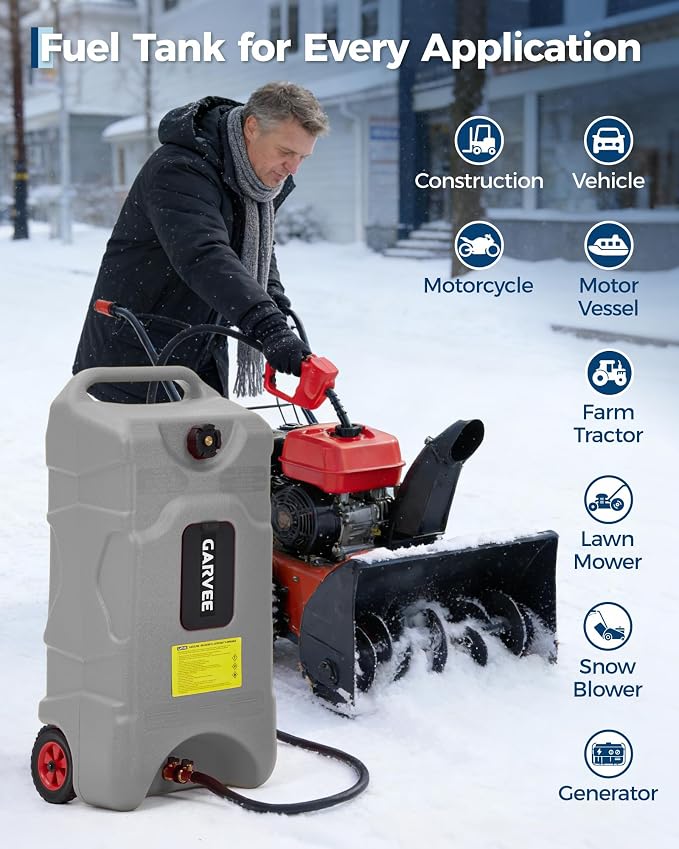 Garvee 16 Gallon Gas Can, Fuel Tank Container with LE Fluid Transfer Manual 10 FT Siphon Pump, Portable Diesel Gas Storage Caddy w/Wheels for Car, ATV, Weeder, Boat, Tractor,Snow Blower,Generator
