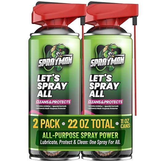 Sprayman Let's Spray All Corrosion Inhibitor (2x11 oz.) Long-Lasting Penetrating Oil & Multi-Use Product Lubricant, Ideal for Door Hinges, Garage Doors, & 360-Degree Swivel Nozzle | 2 Pack