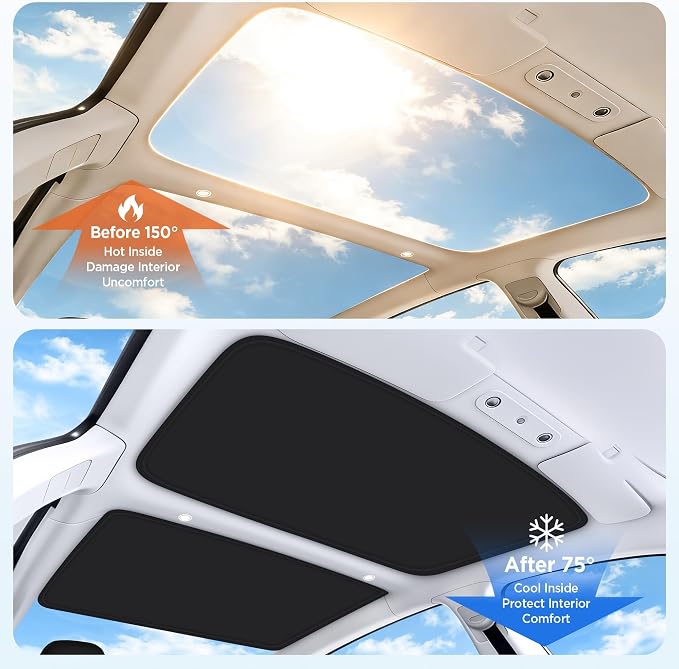 2026 Upgrade Sunshade Roof for Tesla Model 3 Highland 2022-2026 [No-Gap/Sag-Free] Heat Insulation Glass Roof Sunshade Sunroof for Tesla Model 3 Accessories 2026 2025 2024 202 2022 Black