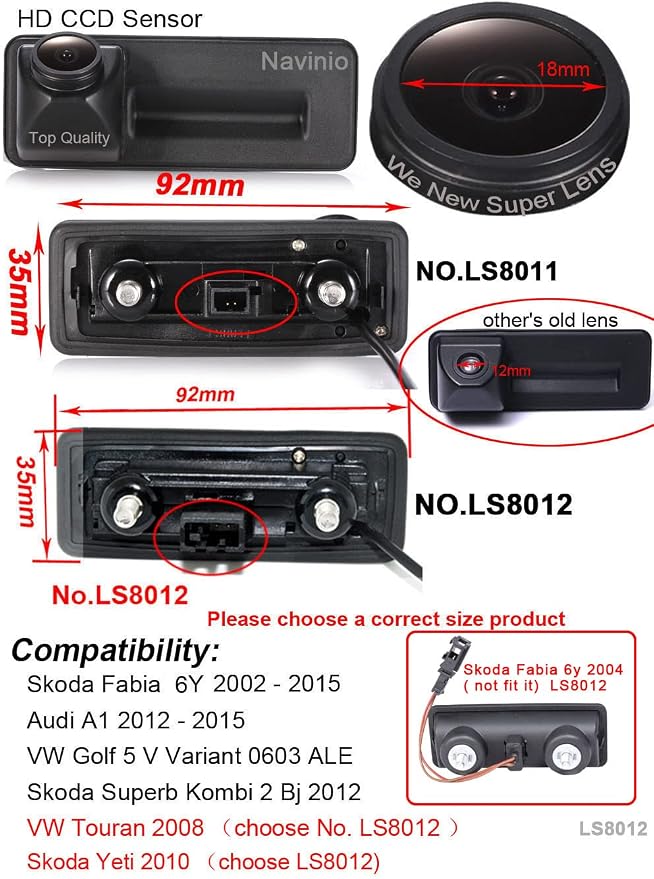 Super HD Vehicle Camera 1280x720 Pixels 1000 TV Lines 170 Night Vision Rear View Camera Reverse Parking for VW Skoda Superb Yeti Fabia Octavia Audi A1 (Model 2=Rectangular Switch Interface)