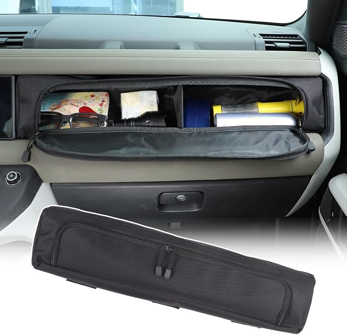 PIUGILH Dashboard Glove Storage Bag Compatible with Land Rover Defender 90 110 130 2020-2026 Accessories, Center Console Front Passenger Dash Board Storage Bag Organizer, 1Pcs (Black)