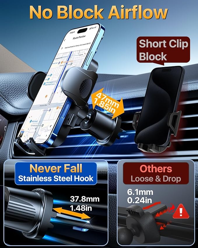 YRU True Military-Grade [360° Rotation Suction] 2026 Ultimate Car Phone Holder Mount 【90+LBS Safest Strongest & Patent Certs】 Dashboard Windshield Vent for iPhone 17 16 Pro Max Samsung,Blue Black