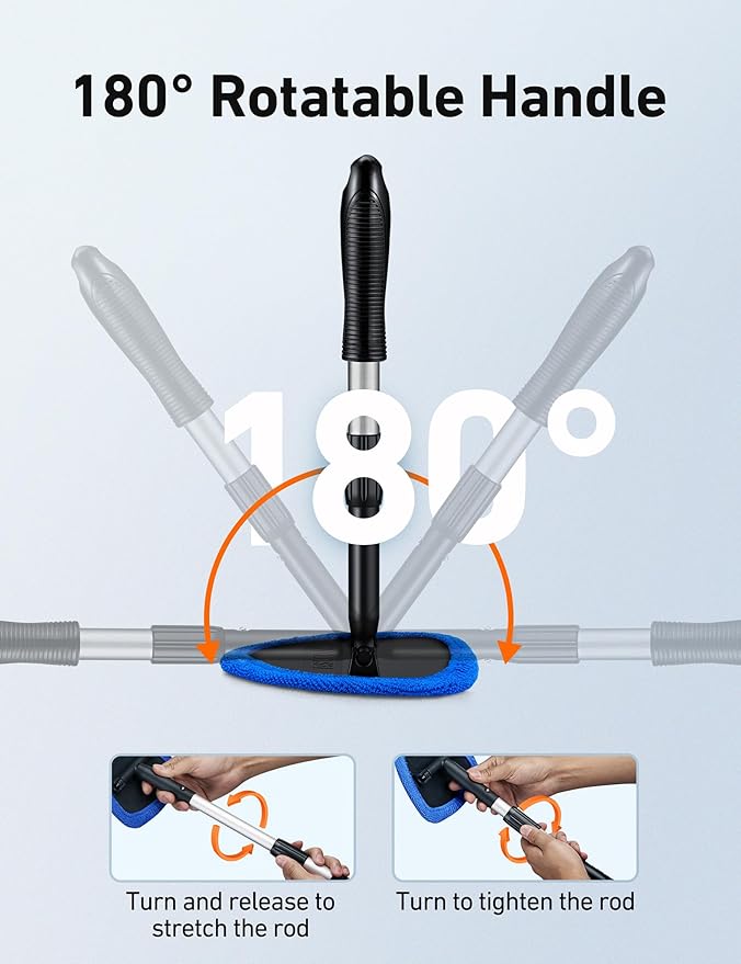 AstroAI 32" Windshield Cleaner Tool, Car Interior Window Detailing Cleaning Kit with Extendable Handle and 4 Easy-to-Install Reusable Microfiber Pads, Auto Glass Wiper Brush Kit for Car&Home, Blue