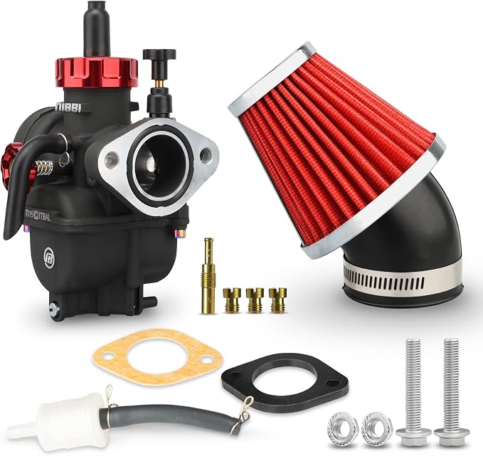 NIBBI PE19 Carburetor with 48mm Air Filters Kit,PE19mm FL Motorcycle Carb Fit for 110cc 125cc Dirt Bike Pit Bike Apollo SSR110 KLX110 Motor