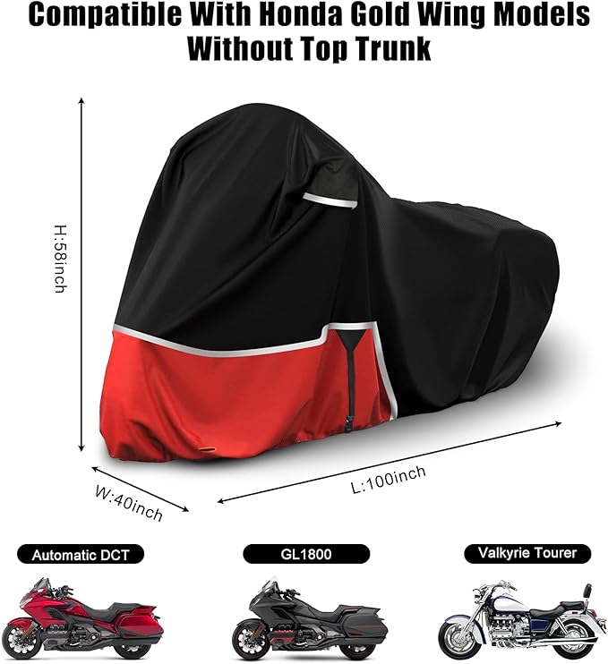 Waterproof Motorcycle Cover Replace for Honda Goldwing Without Trunk Models, 420D Oxford Cloth Automatic DCT, GL1800, Valkyrie Tourer Motorcycle Cover for Snow Rain Dust Protection