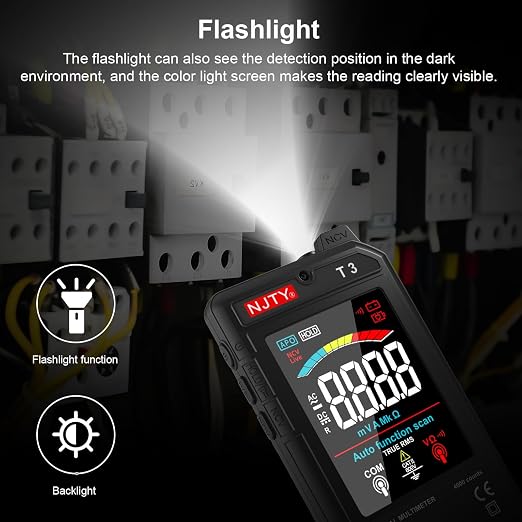 NJTY T3 Smart Digital Multimeter, Ultra-Thin Rechargeable Voltmeter with 3.2" Color LCD, Auto-Ranging 600V AC/DC Tester for Resistance NCV Live Wire Detection