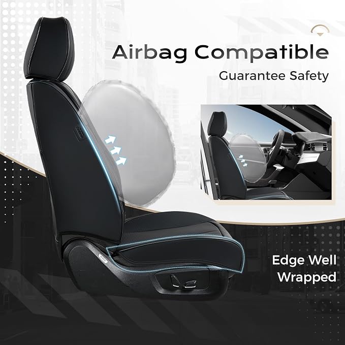 Coverado Seat Covers, Premium Nappa Leather Car Seat Covers Front Seats, Waterproof Car Seat Protector with Lumbar Support, Front Driver Seat Covers Universal Fit for Most Cars (Black&Beige)