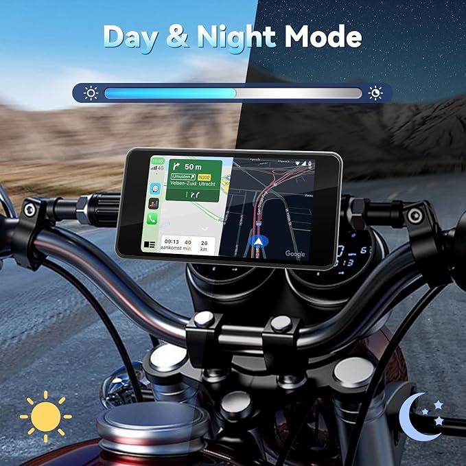 Motorcycle CarPlay Screen with Wireless Apple CarPlay Android Auto,4.7 Inch Waterproof Touch Screen, GPS Navigation for Motorbike Supports GPS Navigation/Mirror Link/Bluetooth Transmission