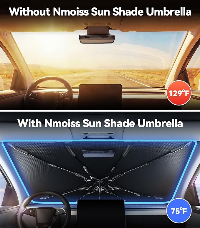 Nmoiss Windshield Sun Shade Umbrella Fit for Audi Q5 2009-2026 Accessories, [Vinyl Coating Heat Shield] Protect Car from Sun Rays & Heat Damage Keep Cool and Protect Interior